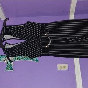 A Black and white Stripped Jumpsuit